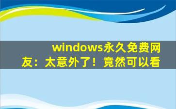 windows永久免费网友：太意外了！竟然可以看